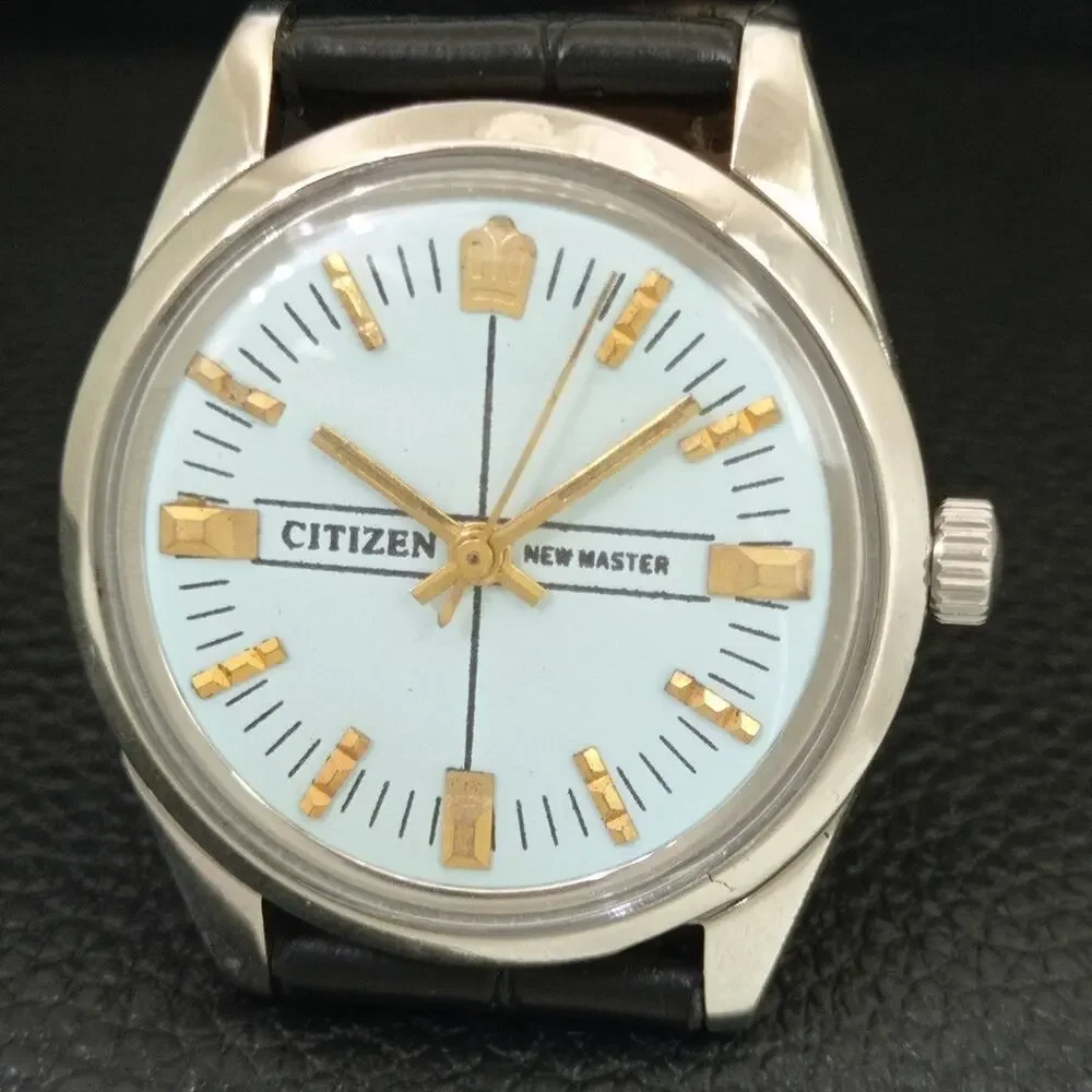 Vintage 1986 Citizen Manual Wound Mens Silver Watch & White accents